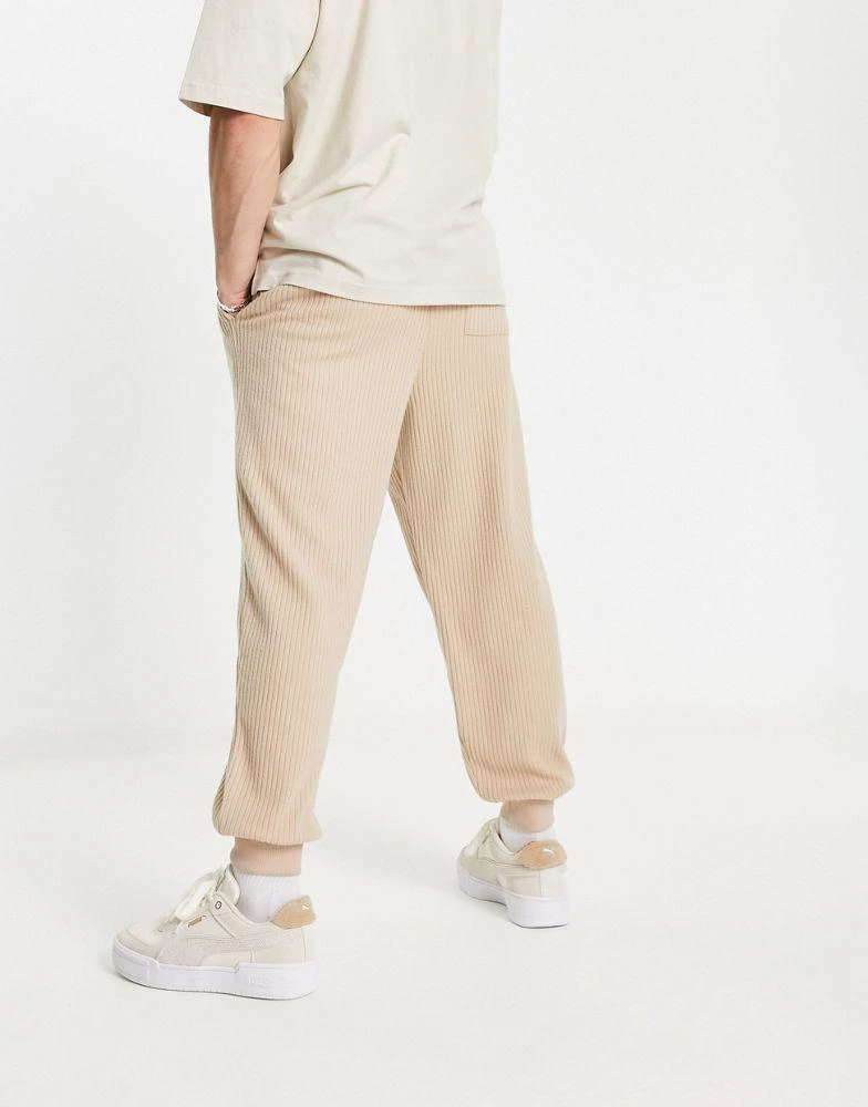 ASOS ASOS DESIGN oversized joggers in beige brushed rib texture 3