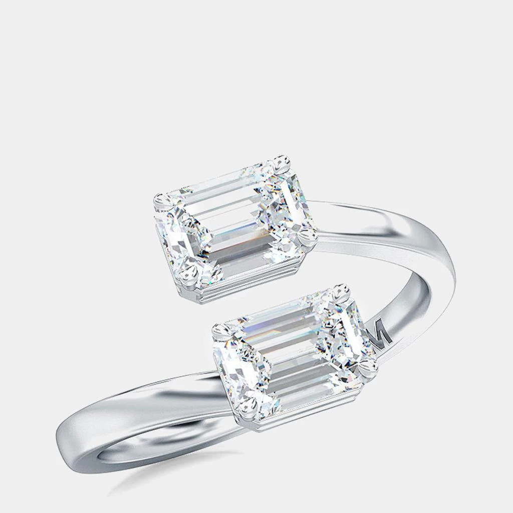 Made By Man 14K Two Stone Emerald Cut Solitaire Ring Set Sideways (7/8 Ctw) 2