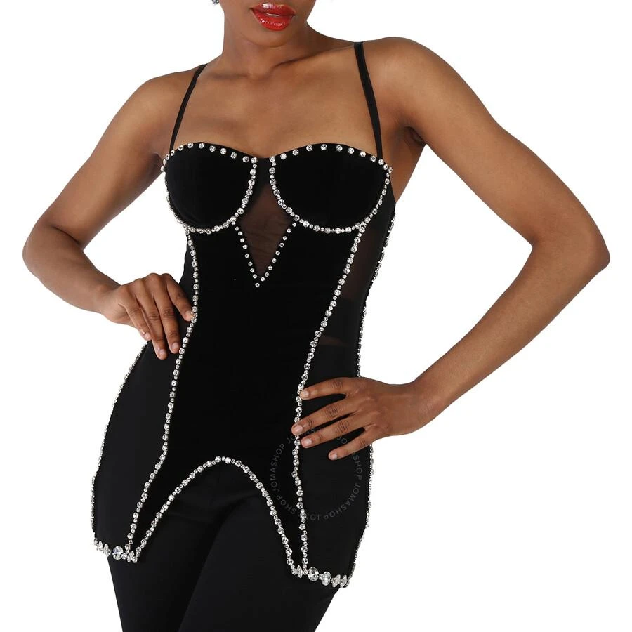 Burberry Stretch Mesh And Velveteen Crystal Embellished Corset Top 1