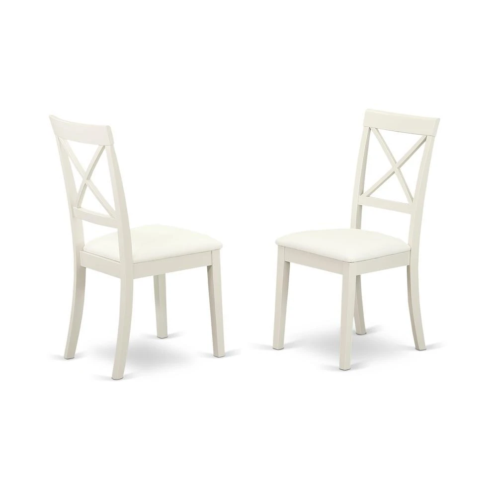 East West Furniture DMBO3-LWH-C 3 Piece Dinning Room Table Set Consists of 1 Drop Leaves Modern Dining Table and 2 Linen White Faux Leather Kitchen Chairs with X-Back - Linen White Finish 3