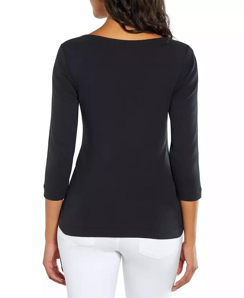Three Dots Women's Boat-Neck 3/4-Sleeve T-Shirt