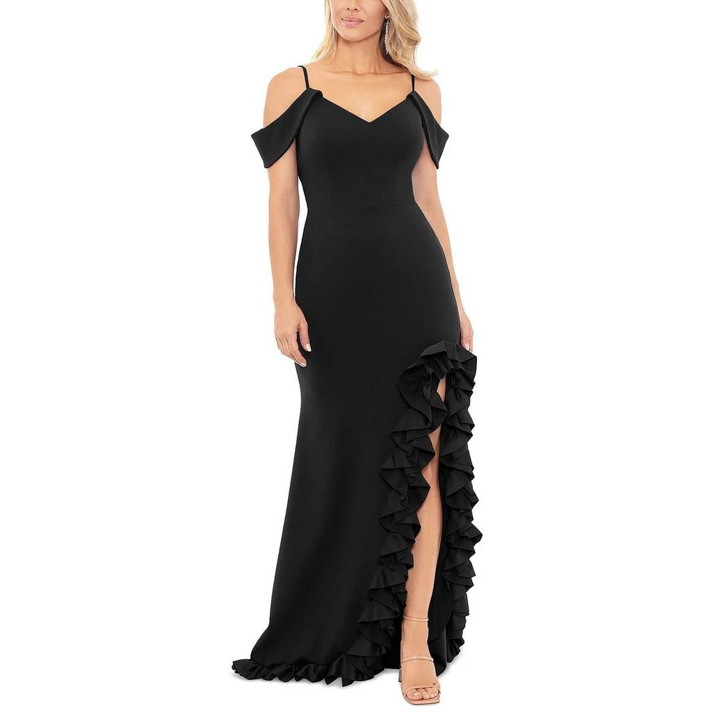 XSCAPE Womens Ruffled Cold Shoulder Evening Dress 1