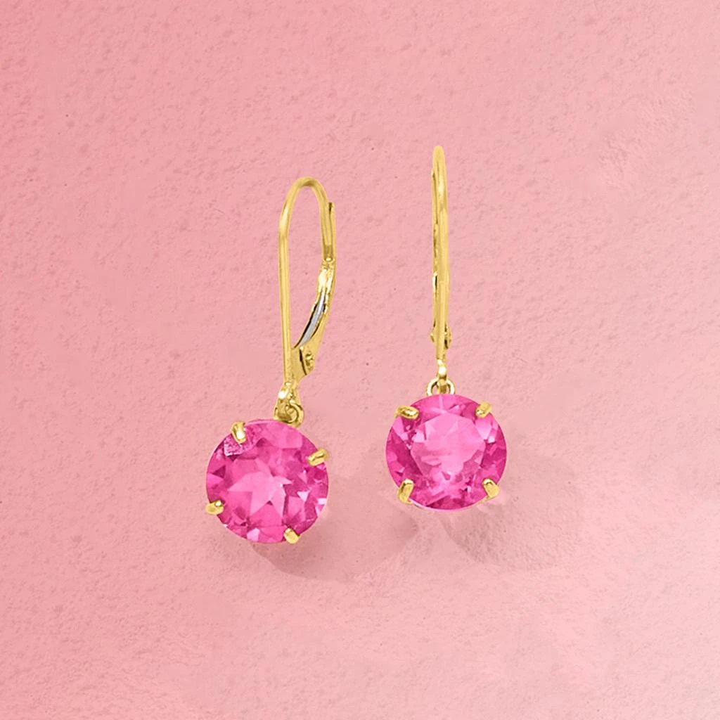 Ross-Simons Pink Topaz Drop Earrings in 14kt Yellow Gold 4