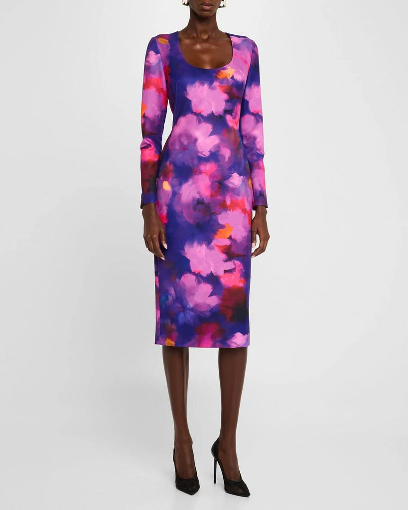 Black Halo Naylah Watercolor-Print Midi Sheath Dress 4