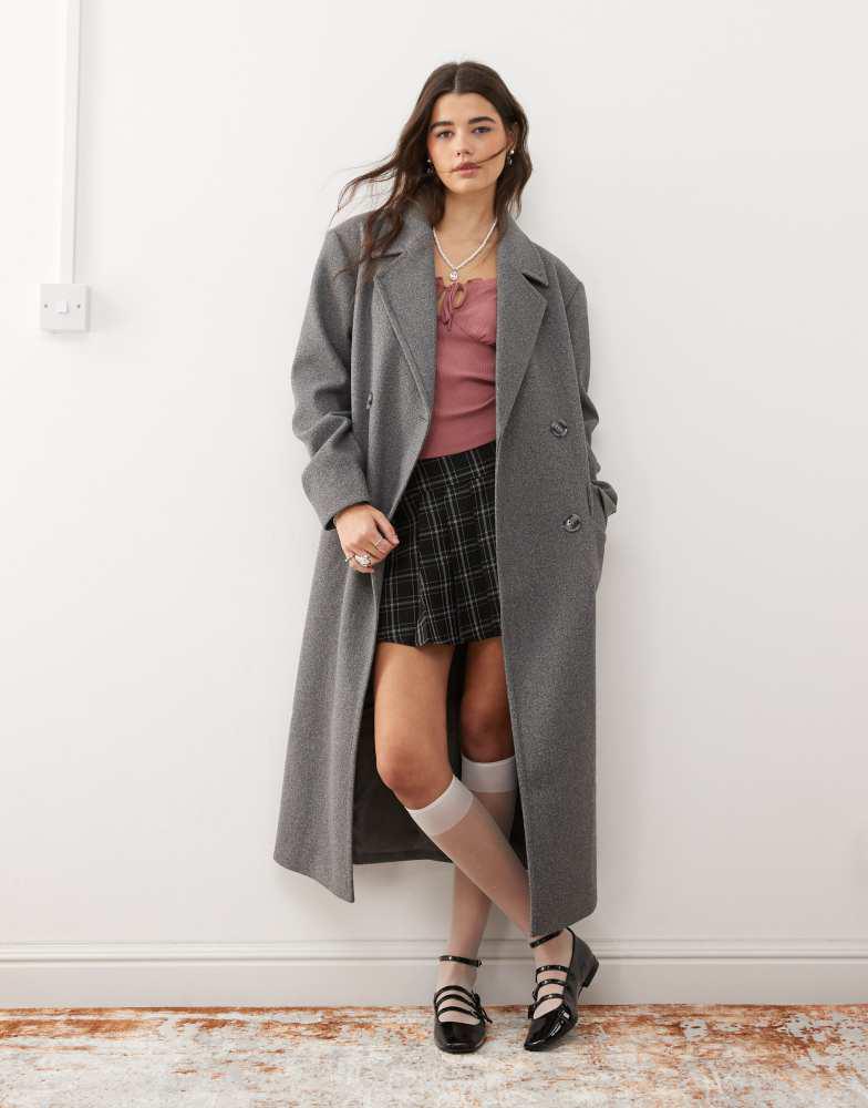 Miss Selfridge Miss Selfridge belted wrap formal coat in grey marl