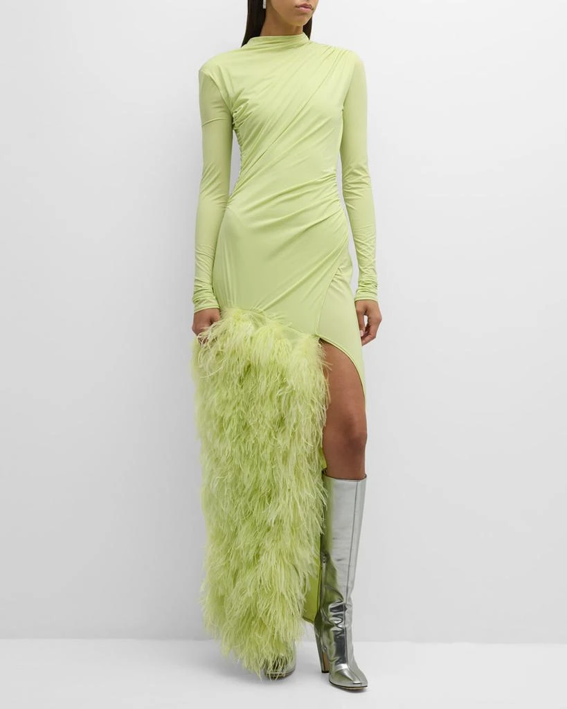 LAPOINTE Feather Draped Lightweight Matte Jersey Maxi Dress 3