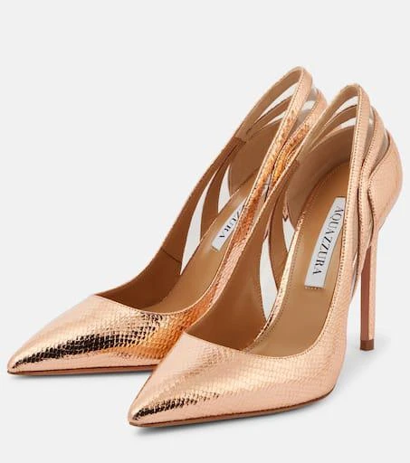 Aquazzura Talk To Me 105 metallic leather pumps 5