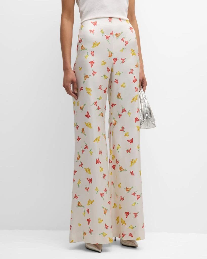 Hellessy Luc High-Rise Butterfly-Print Wide-Leg Silk Palazzo Pants 2