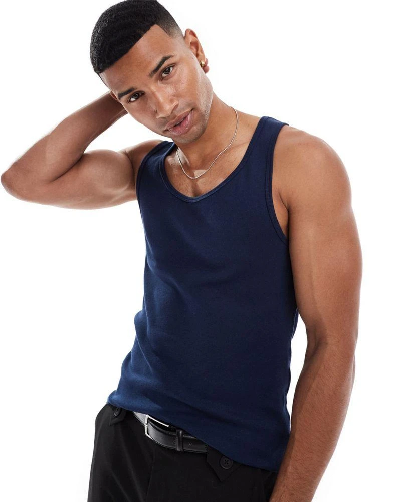 ASOS ASOS DESIGN essential muscle fit rib vest in navy 1