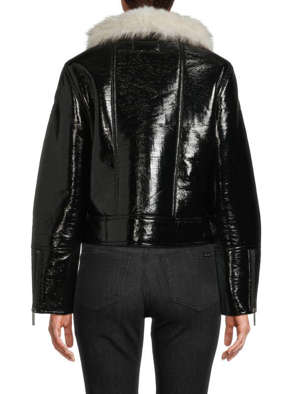 Unreal Fur Faux Fur Trim Faux Leather Jacket