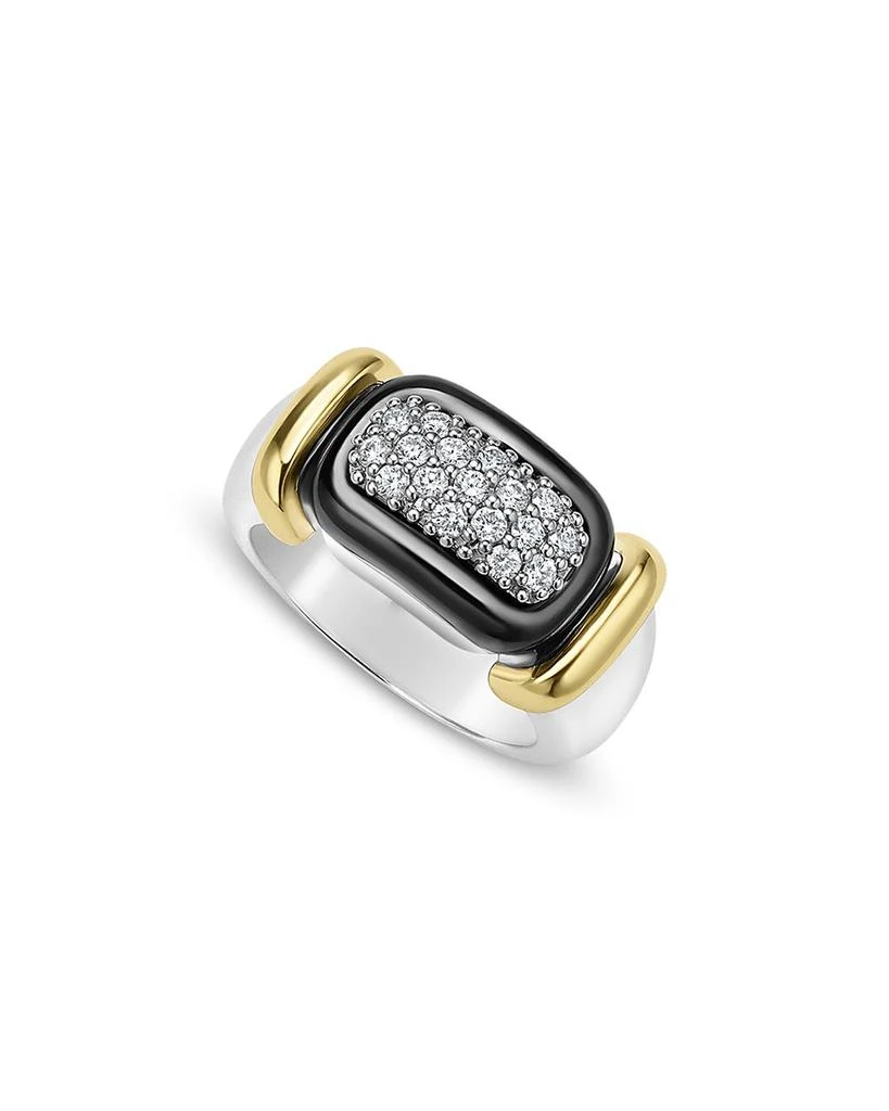 LAGOS 18K Yellow Gold 
Sterling Silver Black Caviar Diamond 
Black Ceramic Cluster Ring 1