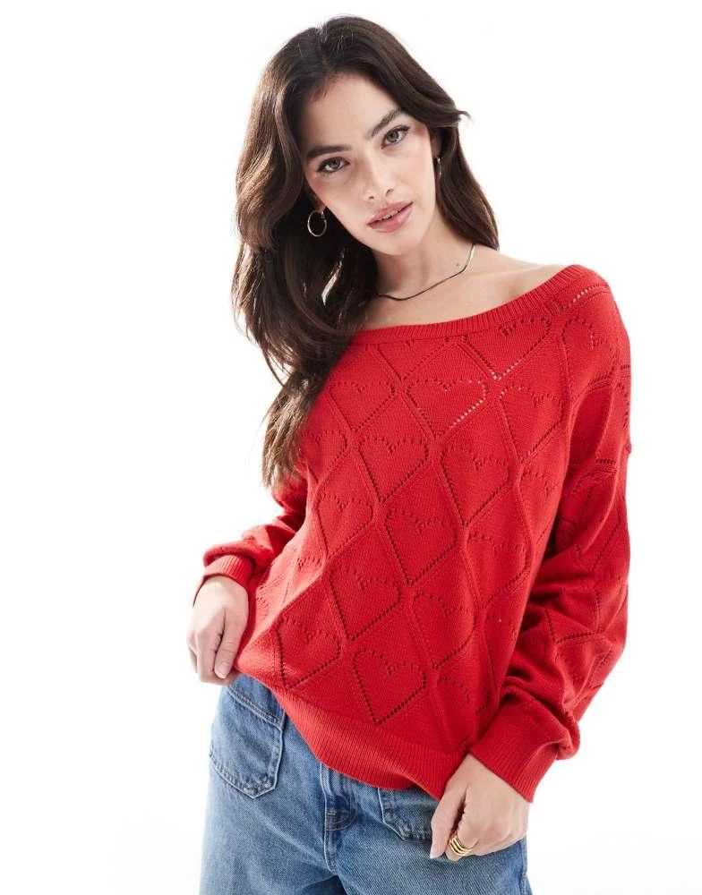 HOLLISTER Hollister off shoulder strawberry motif jumper in red 1