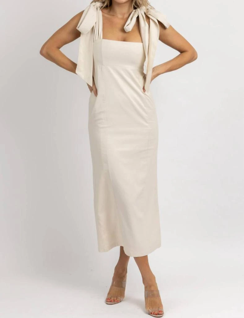 Bacon Lettuce Tomato Ella Linen Bow Strap Midi Dress In Taupe 1
