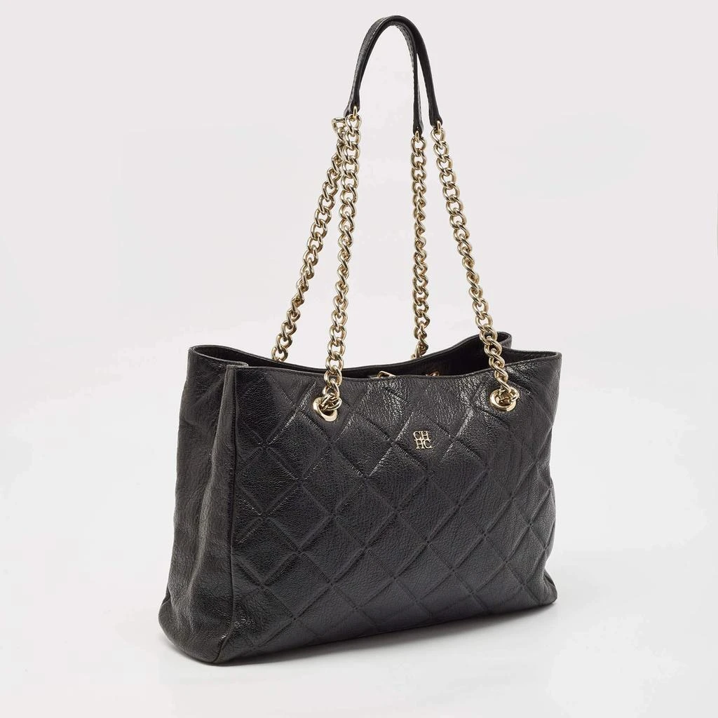 CH Carolina Herrera CH Carolina Herrera Black Quilted Embossed Leather Chain Tote 3