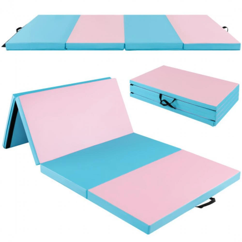 Hivvago Folding Gymnastics Mat with Carry Handles and Sweatproof Detachable PU Leather Cover-Blue 3