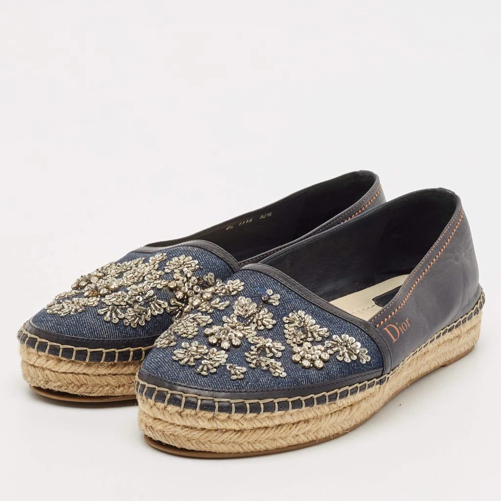 Dior Dior Black/Blue  Denim and Leather Embellished Espadrille Flats Size 36.5 3