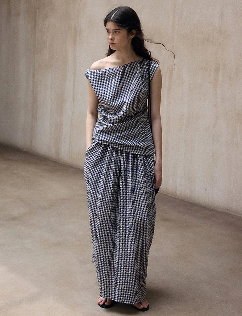Pixie Market Gingham Asymmetric Draped Top 4