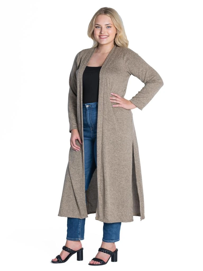 24seven Comfort Apparel Plus Size Long Duster Open Front Knit Cardigan 2