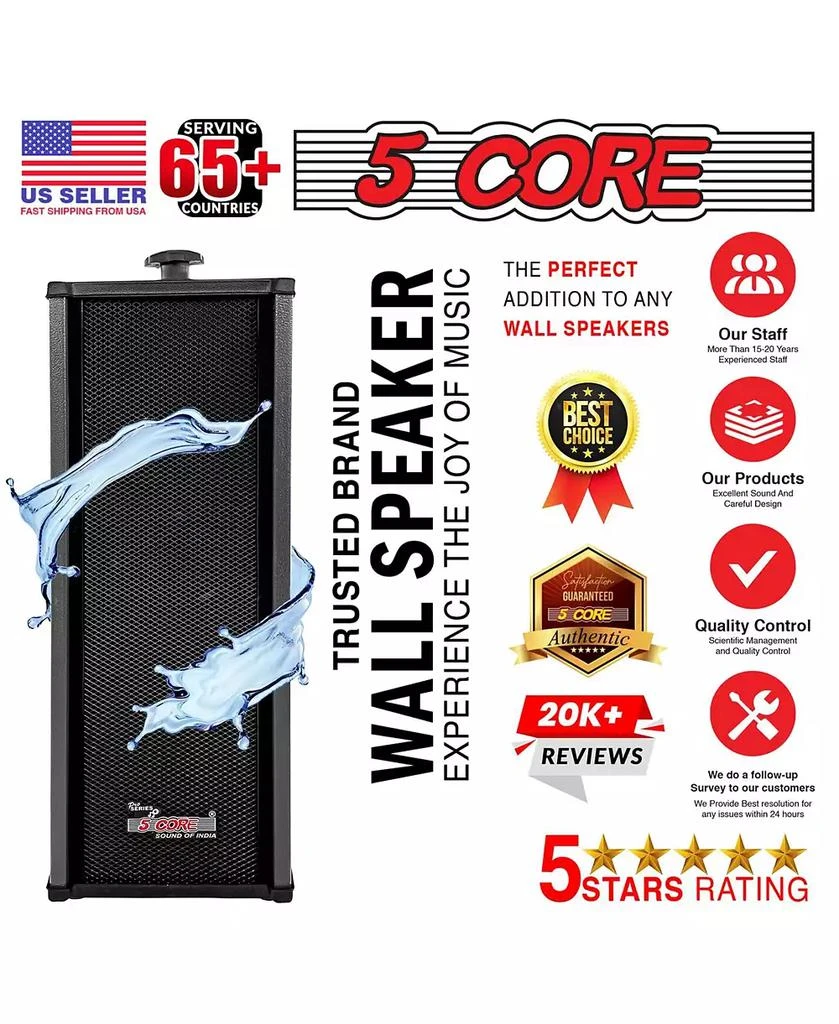 5 Core Wall Mount Enclosed Speaker Black - 200W Combined PMPO and 20W RMS Speaker System 9