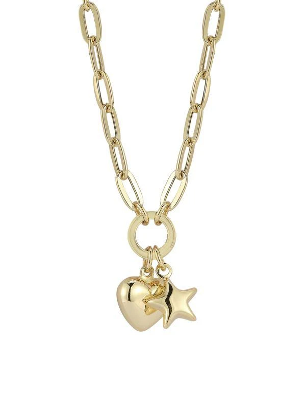 Saks Fifth Avenue 14K Yellow Gold Paperclip Star Heart Charm Necklace 1