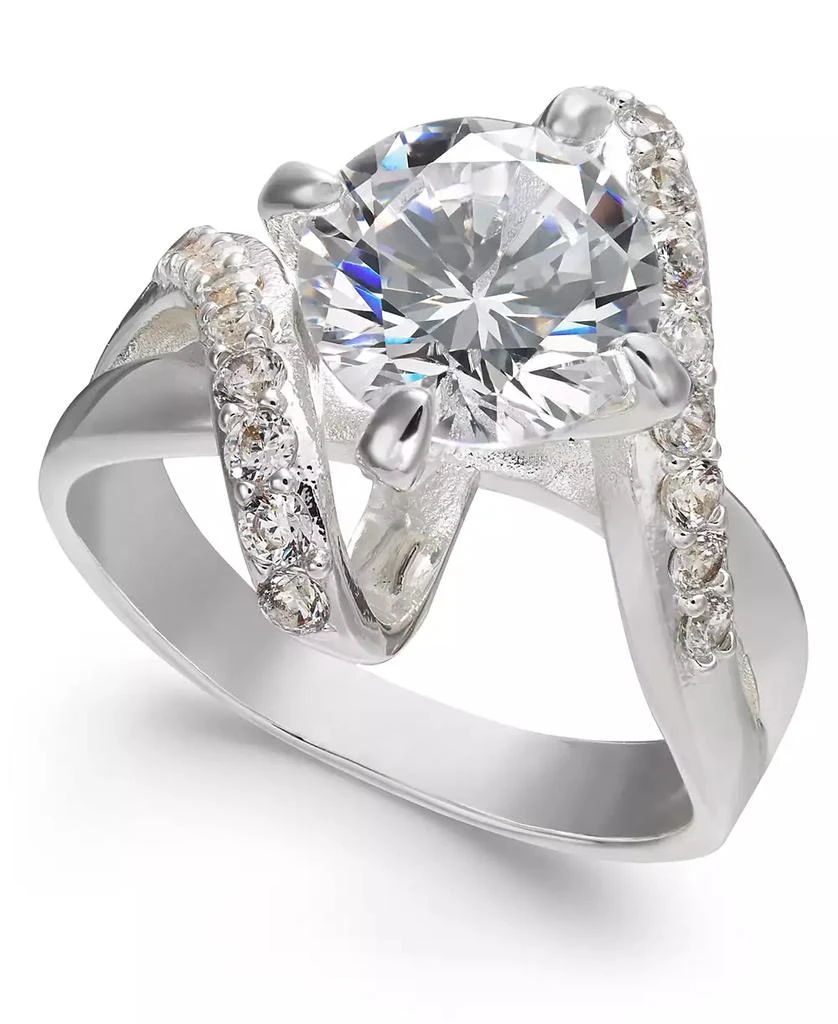 Charter Club Crystal Stone Bypass Ring in Fine Silver Plate, Created for Macy's 1