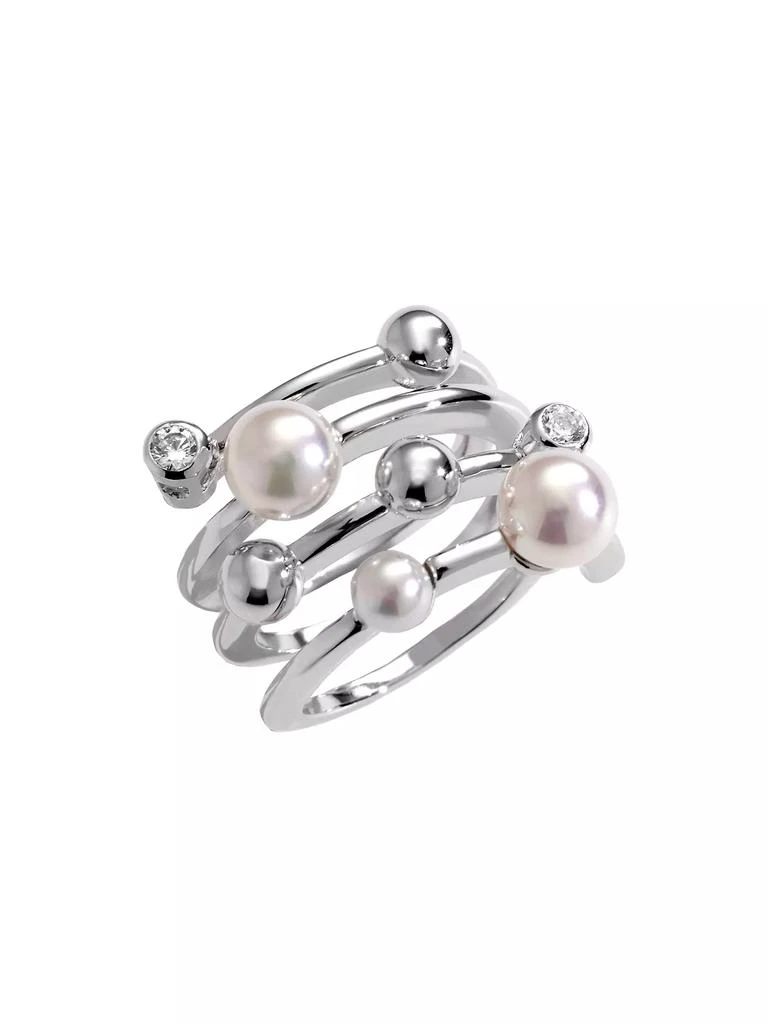 Majorica Planet Rhodium-Plated Silver, Cubic Zirconia & Faux White Pearl Spiral Ring 1