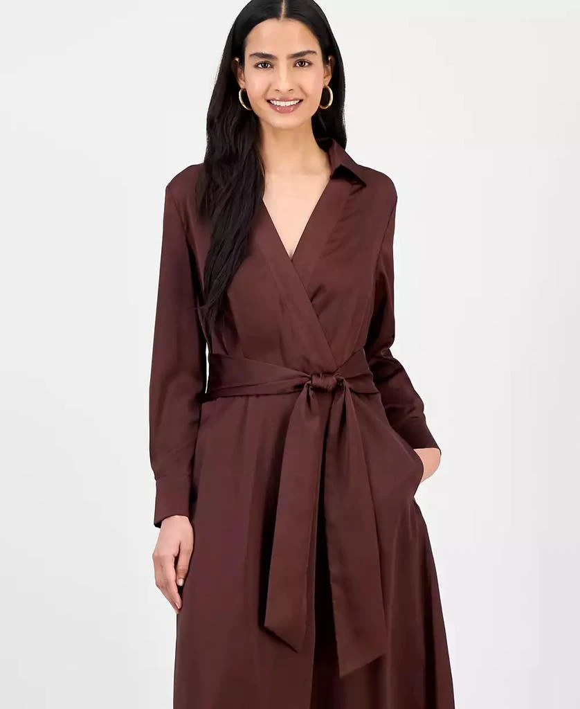 Tahari Women's Collared V-Neck Tie-Waist Midi Dress 2