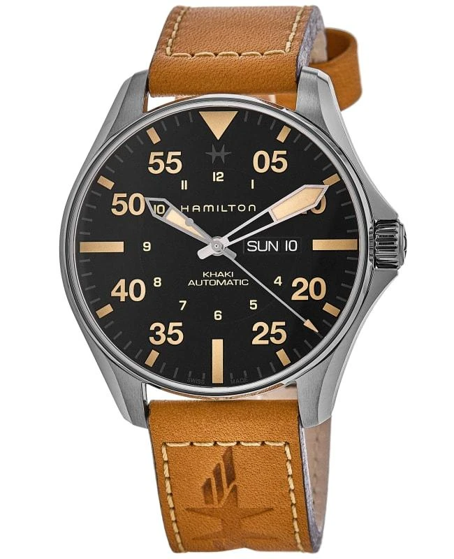 Hamilton Hamilton Khaki Aviation Pilot Day Date Auto Black Dial Leather Strap Men's Watch H64725531 1