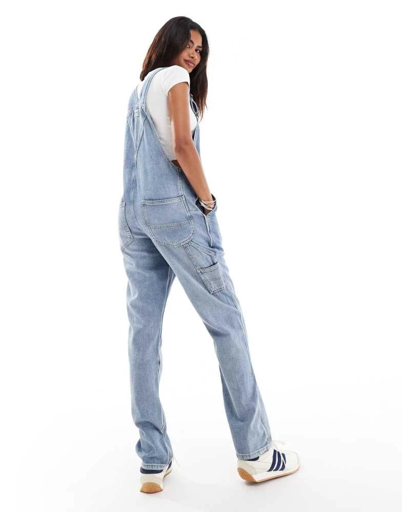 LEE Lee workwear straight fit denim dungarees in light wash blue 3