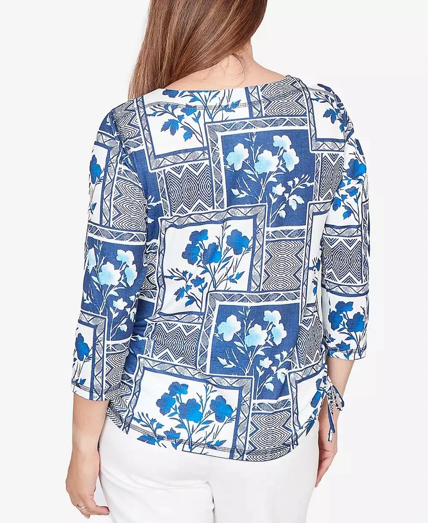 Alfred Dunner Women
s  Mykonos Framed Floral Ruched Side Tie Top 5