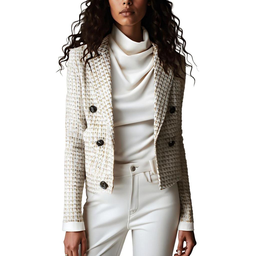 Adrienne Landau Womens Woven Tweed Double-Breasted Blazer