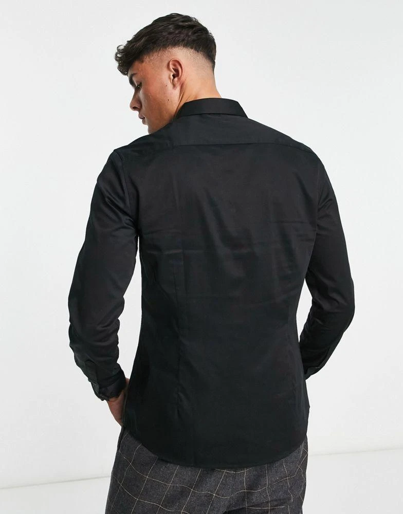 ASOS ASOS DESIGN  slim fit sateen shirt in black 2