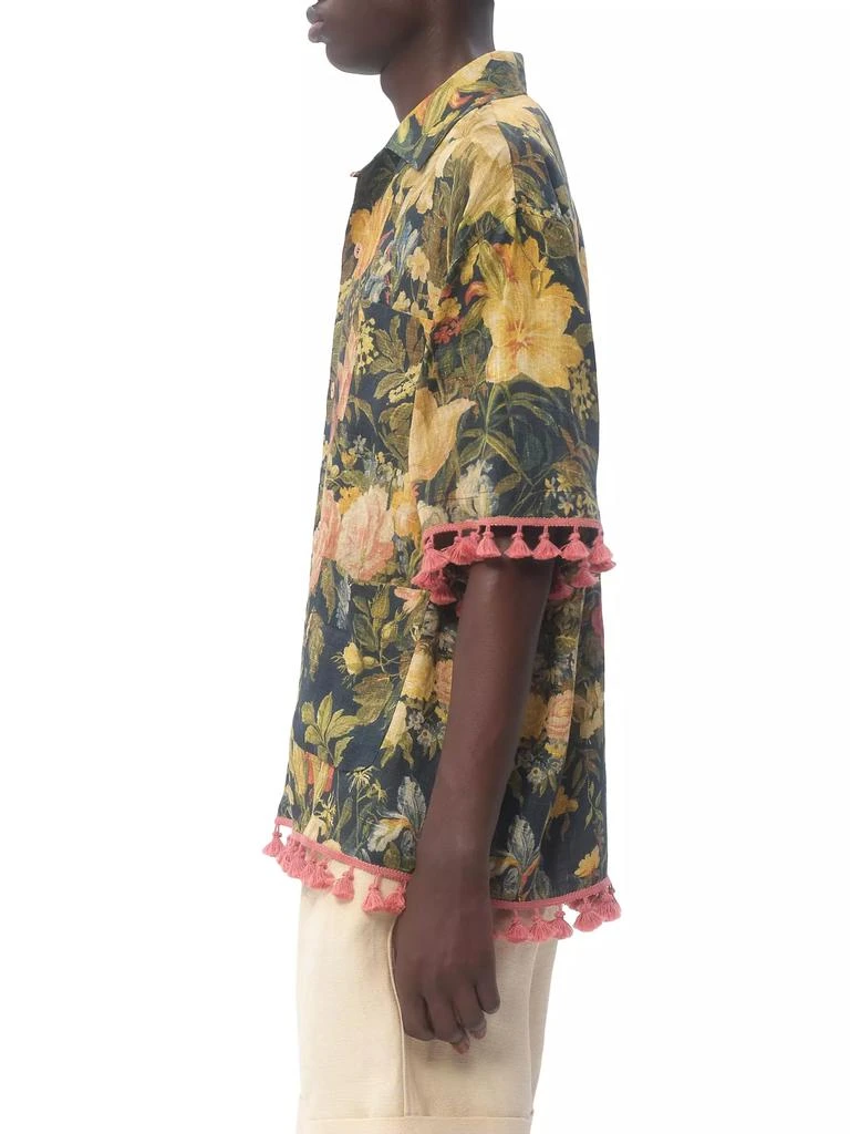 Valentino Linen Bowling Shirt with Apres L'hiver Print 3