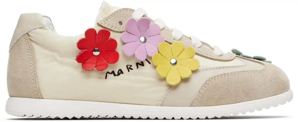 Marni Kids Beige Suede & Taffeta Sneakers