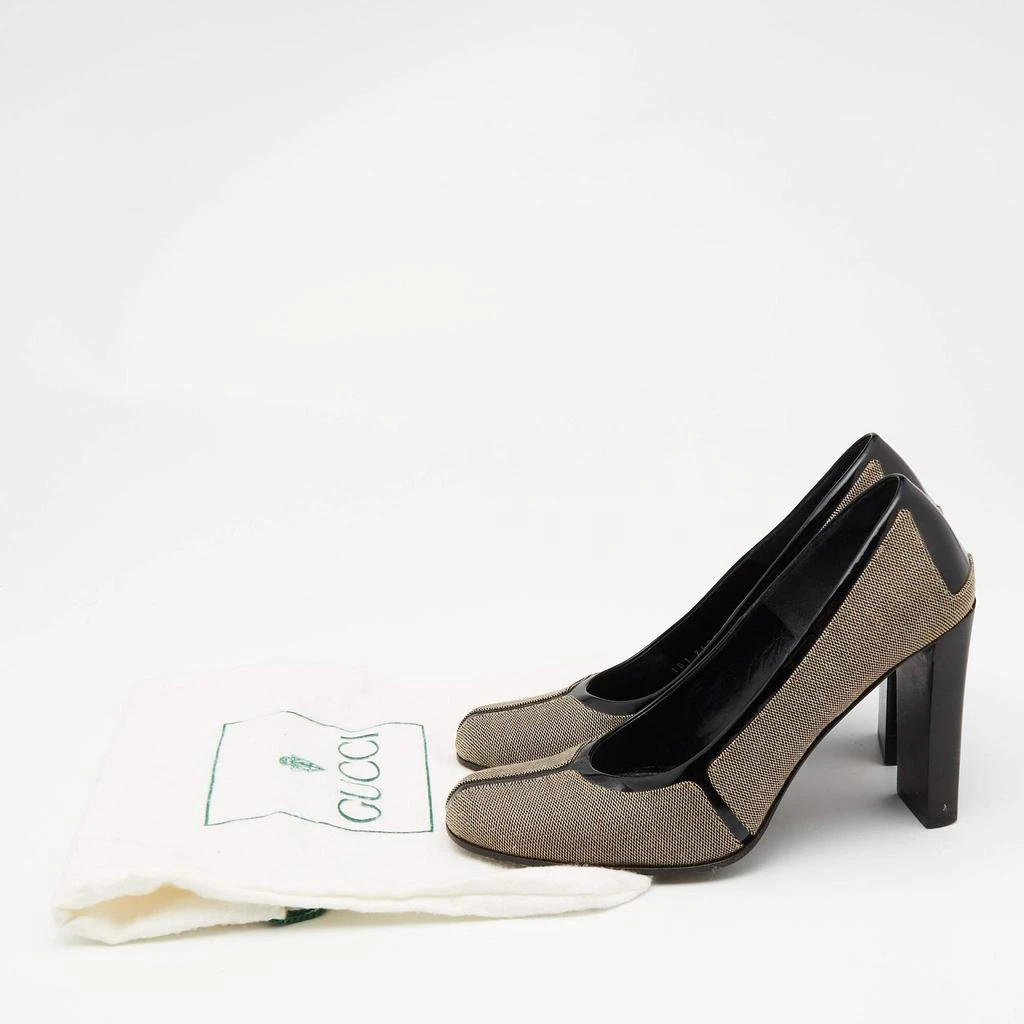 Gucci Gucci Brown/Black Canvas and Patent Leather Court Saith Square Toe Pumps Size 36 9