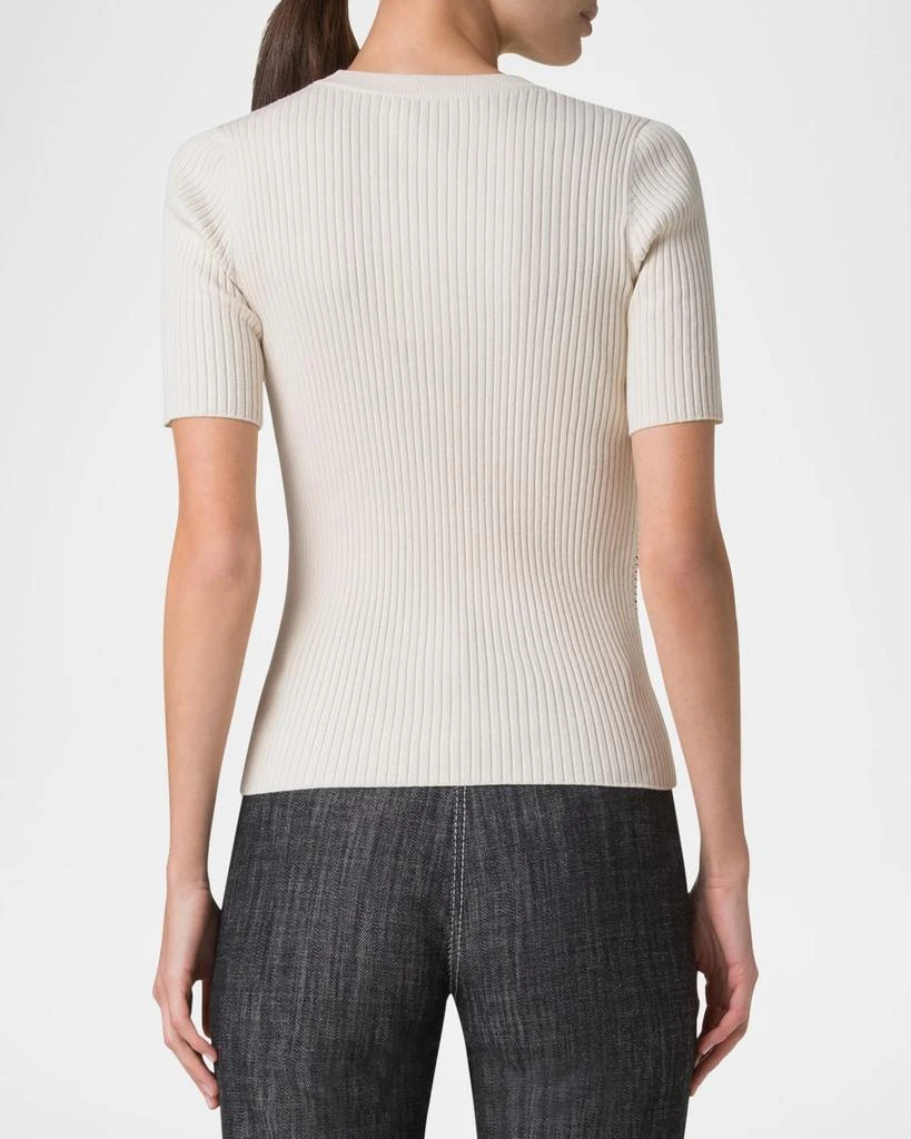 Akris Crochet Stripe Rib Knit Short Sleeve Sweater 3