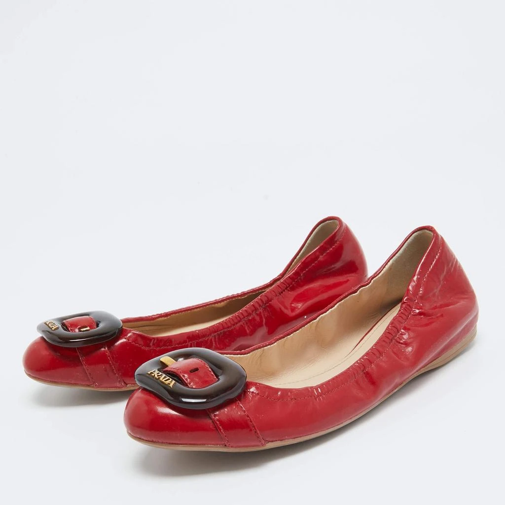 Prada Prada Sport Red Patent Leather Buckle Ballet Flats Size 39 2