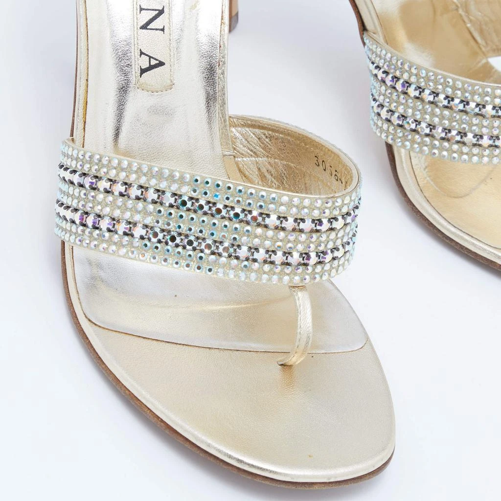Gina Gina Gold Leather Crystal Embellished Slide Sandals Size 41 7
