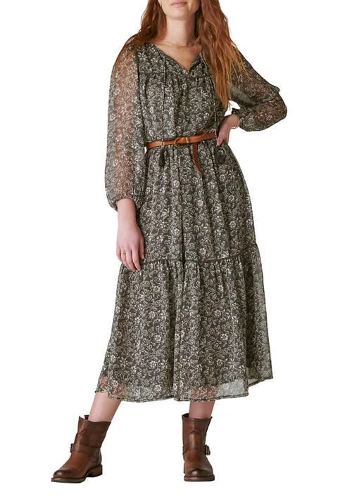 Lucky Brand Brand Womens Printed Tiered Maxi Dress 1