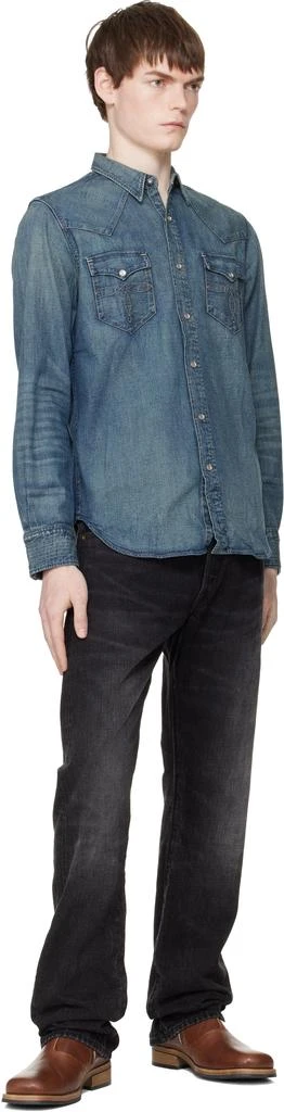 RRL Blue Slim Fit Denim Western Shirt 4