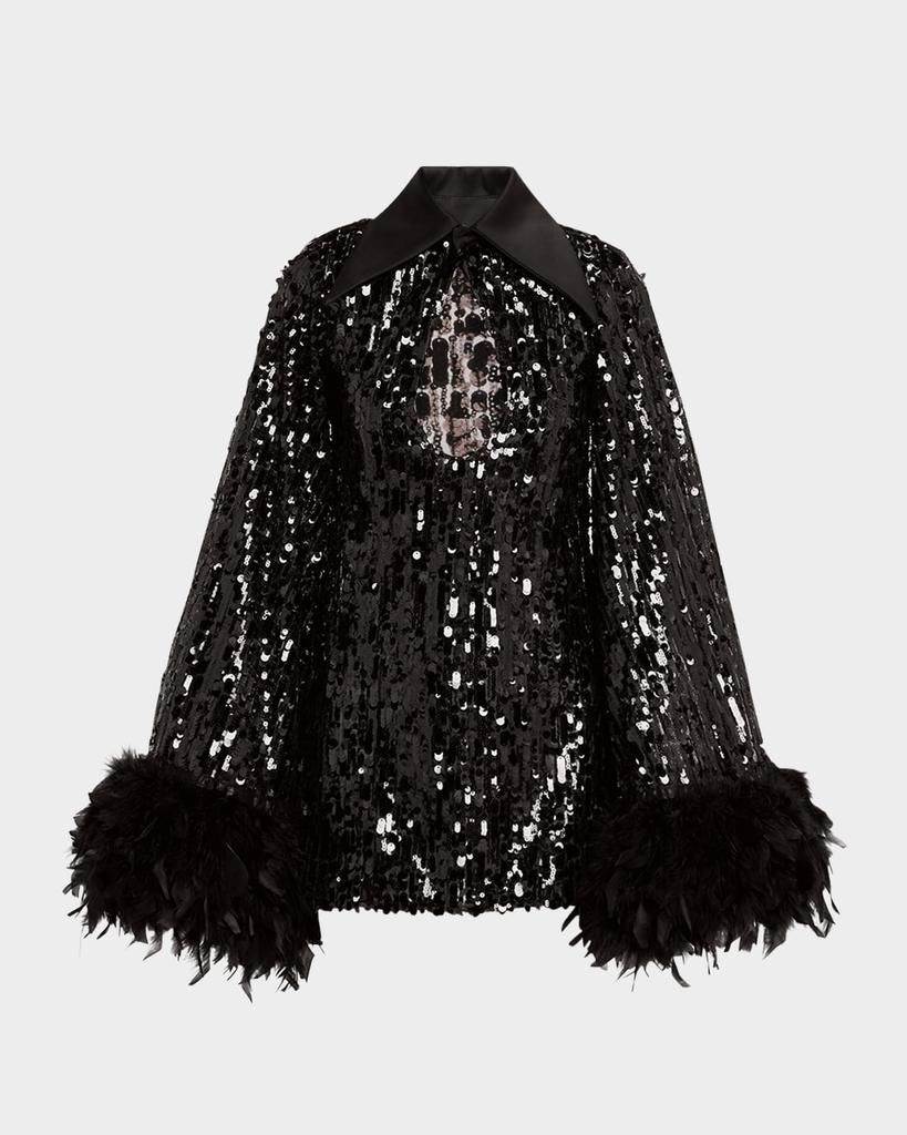 BRONX AND BANCO Farah Cutout Feather-Trim Sequin Mini Dress