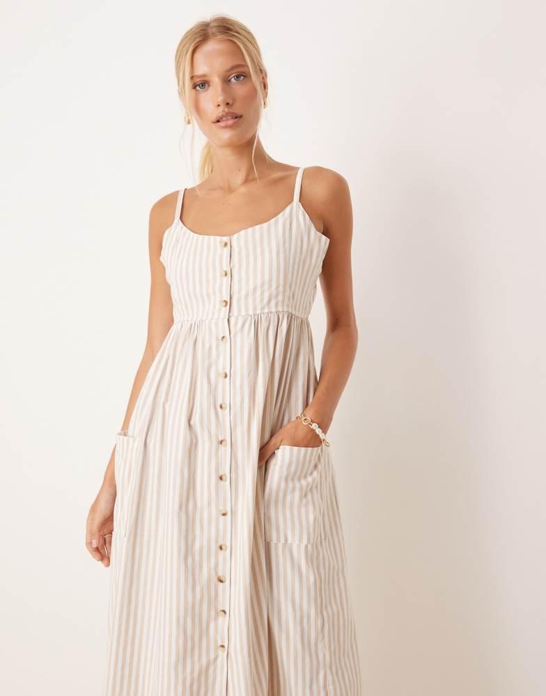 Brave Soul Brave Soul Stripe button down midi dress in stone