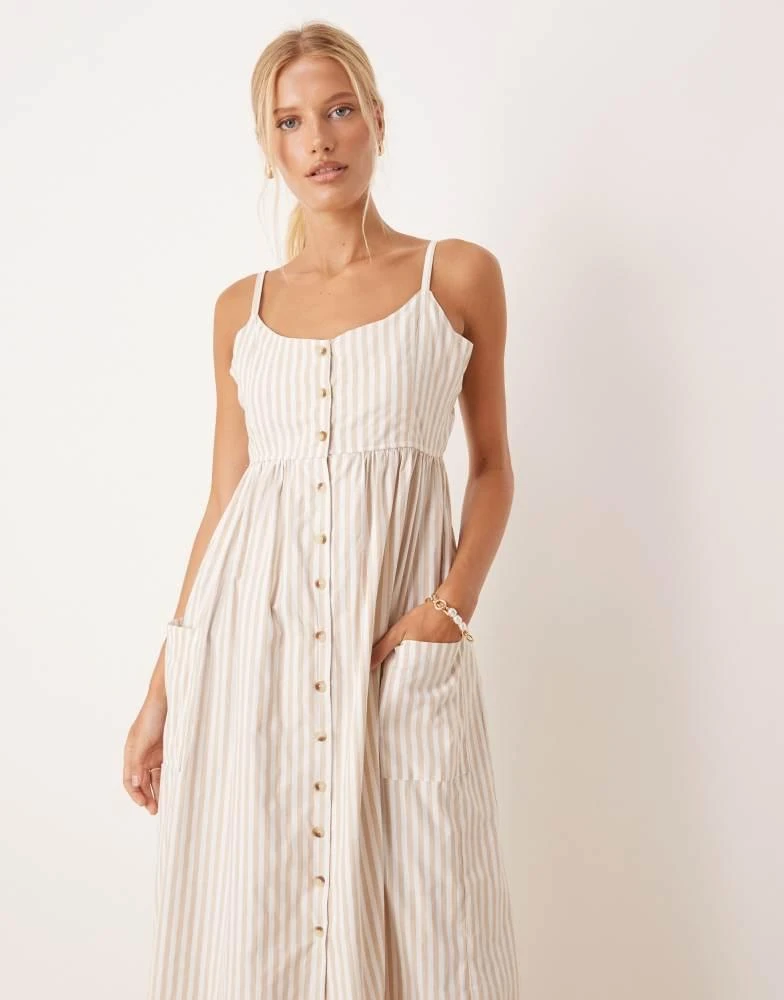 Brave Soul Brave Soul Stripe button down midi dress in stone 2