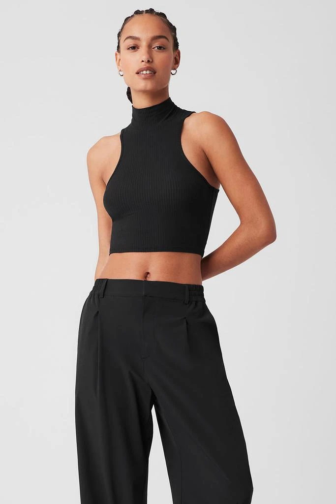 Alo Ribbed Sea Coast Cropped Turtleneck Tank - Black 1