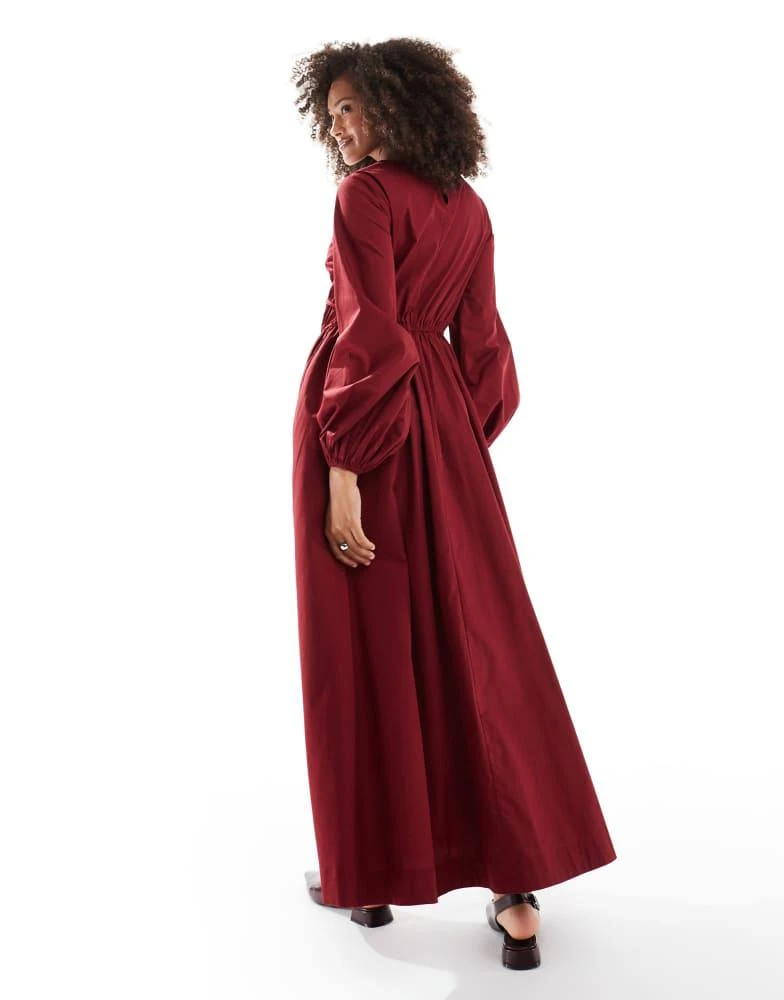 ASOS ASOS DESIGN asymmetric ruched maxi dress in burgundy 2