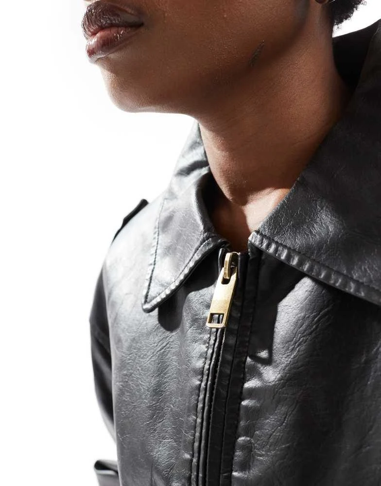 Lioness Lioness boxy leather look bomber jacket in black 4