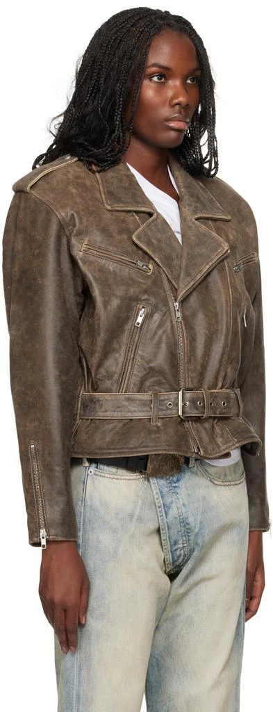 R13 Brown Exaggerated Shoulder Motorcycle Leather Jacket 2