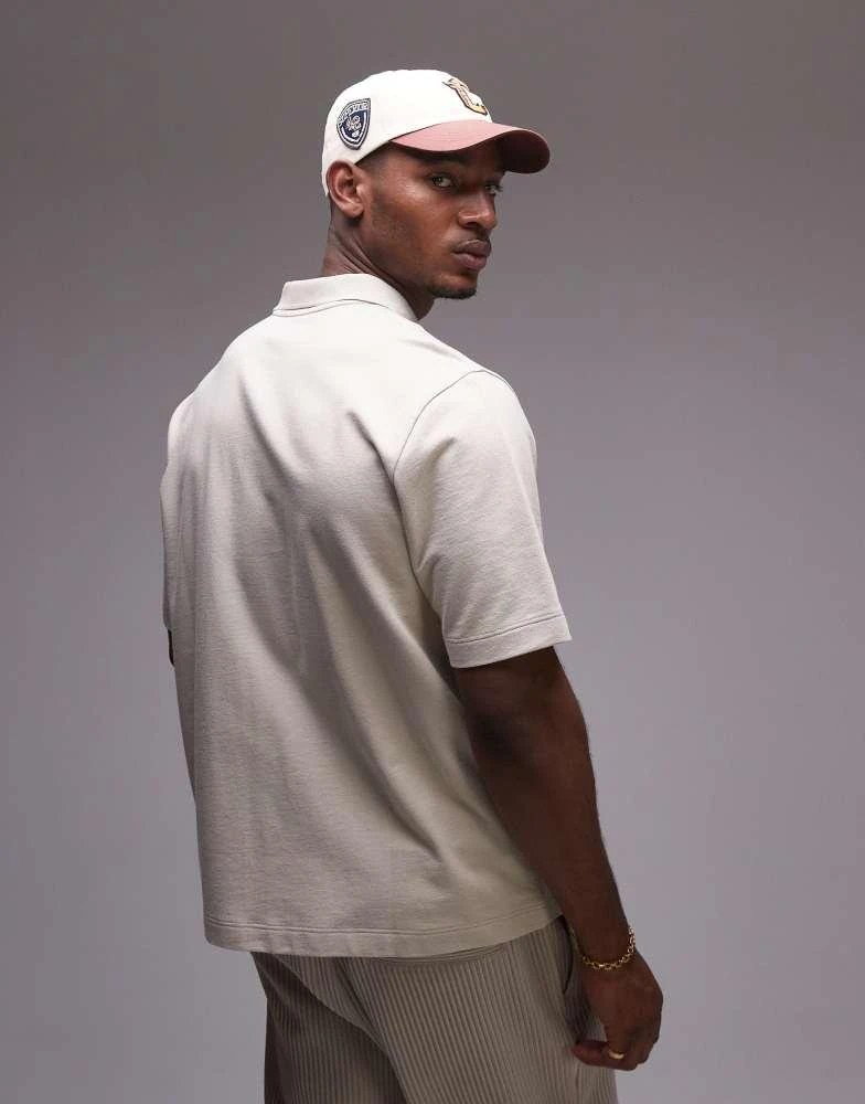 Topman Topman boxy fit button through jersey shirt in stone 3