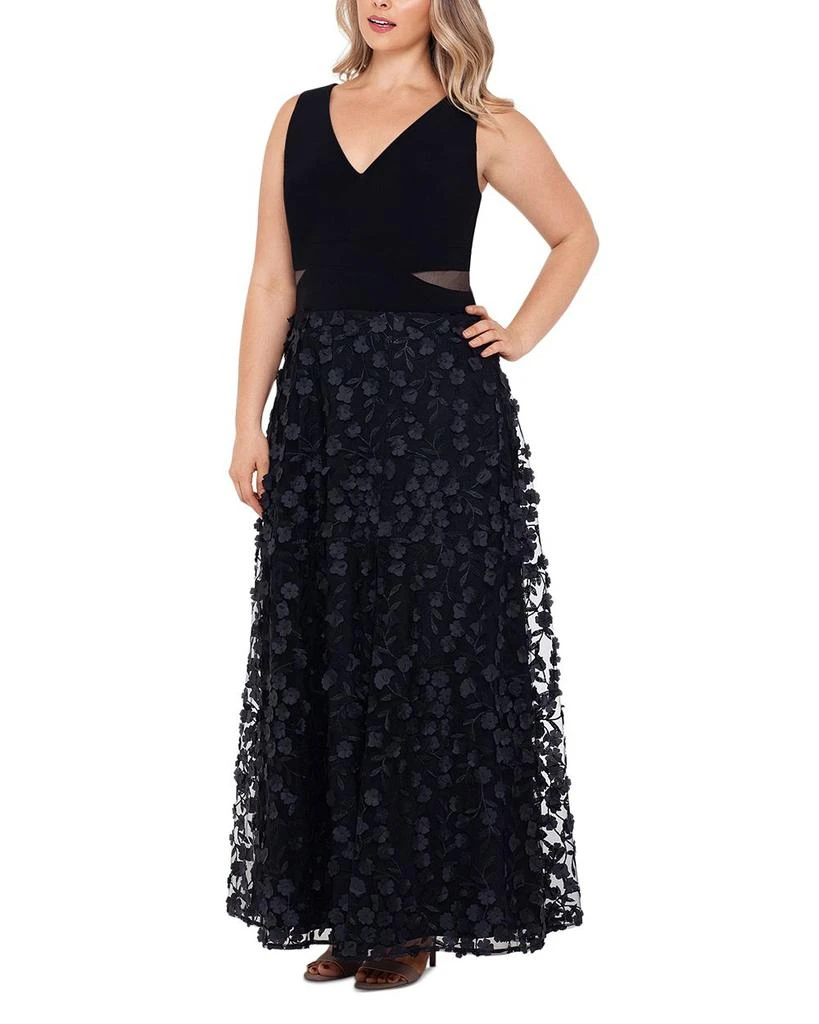 XSCAPE Floral Appliqué Gown 4