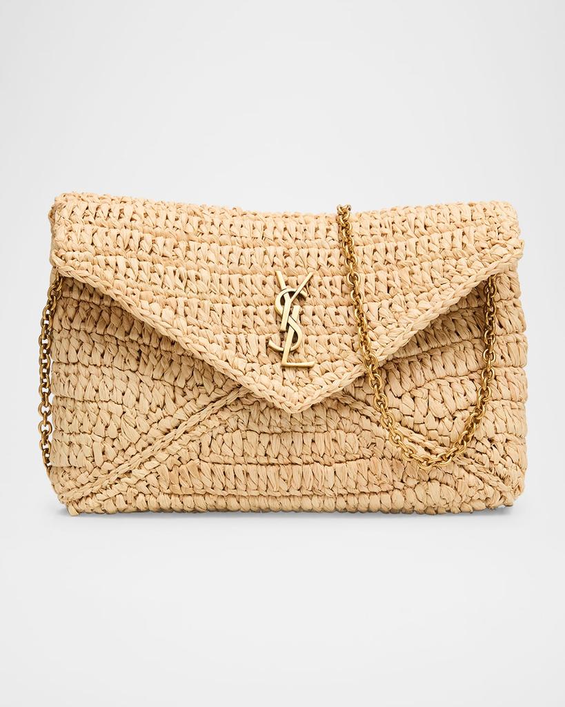 【Saint Laurent】 Uptown leather-trimmed raffia clutch SAINT LAURENT Uptown leather-trimmed raffia pouch | NET-A-PORTER